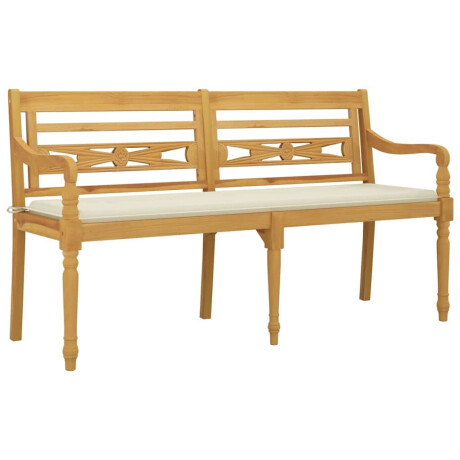 vidaXL Bankje Batavia met crèmekleurig kussen 150 cm massief teakhout afbeelding3 - 1