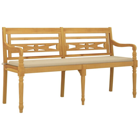 vidaXL Bankje Batavia met beige kussen 150 cm massief teakhout afbeelding3 - 1
