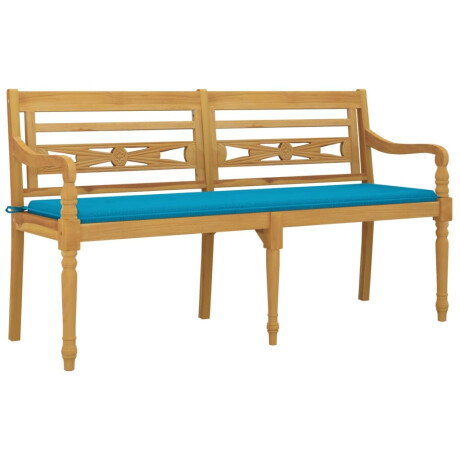 vidaXL Bankje Batavia met blauw kussen 150 cm massief teakhout afbeelding3 - 1