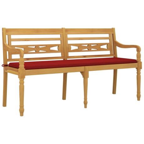 vidaXL Bankje Batavia met rood kussen 150 cm massief teakhout afbeelding3 - 1
