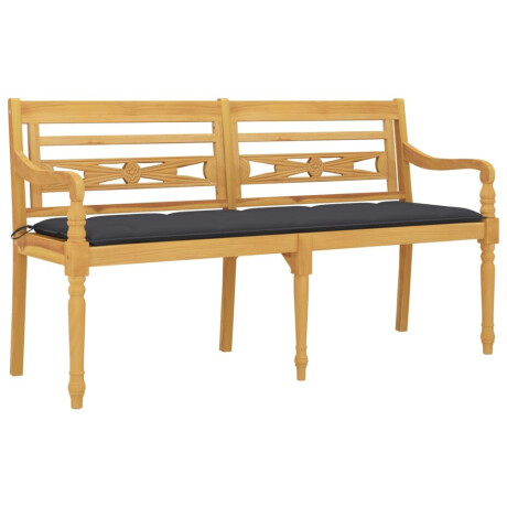 vidaXL Bankje Batavia met antracietkleurig kussen 150 cm teakhout afbeelding3 - 1