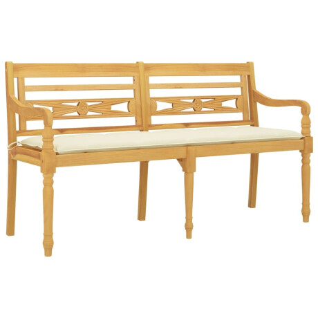 vidaXL Bankje Batavia met crèmekleurig kussen 150 cm massief teakhout afbeelding3 - 1