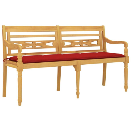 vidaXL Bankje Batavia met rood kussen 150 cm massief teakhout afbeelding3 - 1