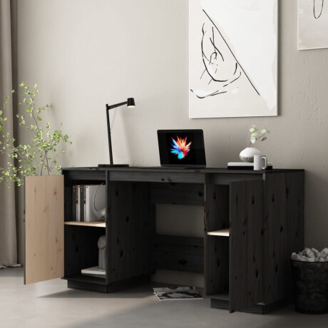 vidaXL Bureau 140x50x75 cm massief grenenhout zwart afbeelding3 - 1