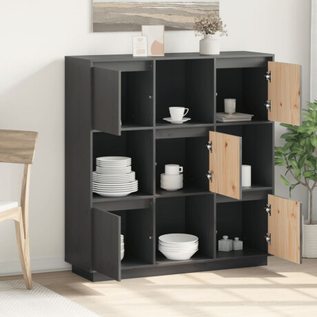 vidaXL Hoge kast 110,5x35x117 cm massief grenenhout grijs afbeelding3 - 1