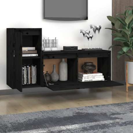 vidaXL Tv-meubelen 2 st massief grenenhout zwart afbeelding3 - 1
