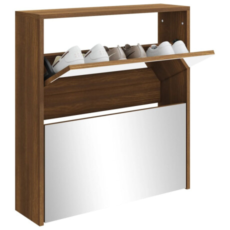 vidaXL Schoenenkast met spiegel 2-laags 63x17x67 cm bruineiken afbeelding3 - 1