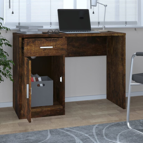 vidaXL Bureau met kast en lade 100x40x73 cm bewerkt hout gerookt eiken afbeelding3 - 1