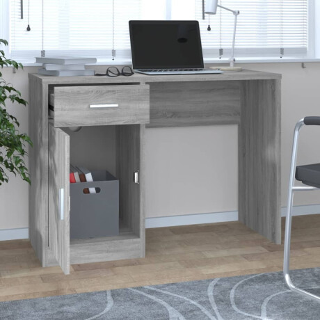 vidaXL Bureau met kast en lade 100x40x73 cm bewerkt hout grijs sonoma afbeelding3 - 1