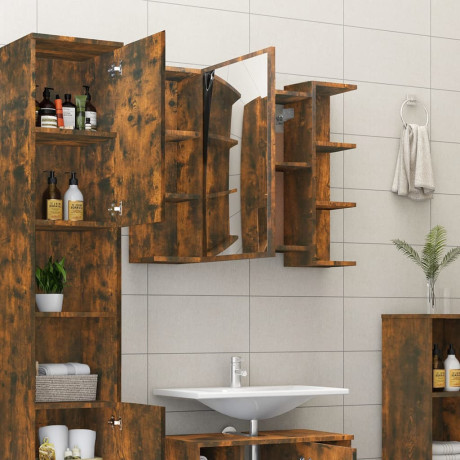 vidaXL Badkamerspiegelkast 80x20,5x64 cm bewerkt hout gerookt eiken afbeelding3 - 1