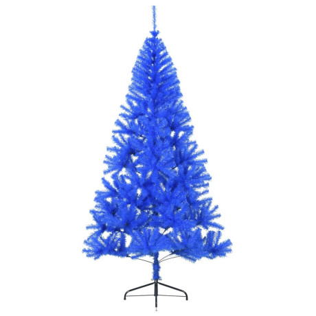 vidaXL Kunstkerstboom met standaard half 210 cm PVC blauw afbeelding3 - 1