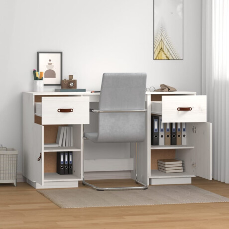 vidaXL Bureau met kastjes 135x50x75 cm massief grenenhout wit afbeelding3 - 1