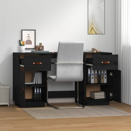 vidaXL Bureau met kastjes 135x50x75 cm massief grenenhout zwart afbeelding3 - 1