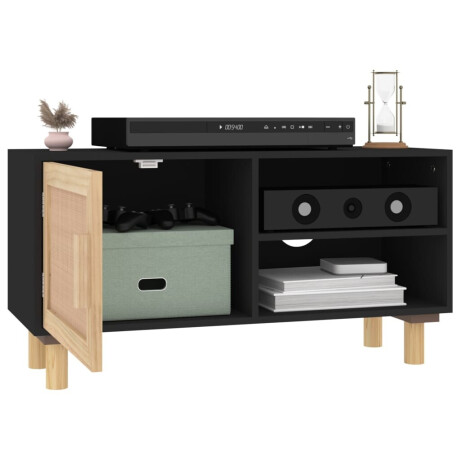 vidaXL Tv-meubel 80x30x40 cm massief grenenhout en rattan zwart afbeelding3 - 1