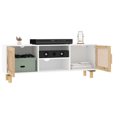 vidaXL Tv-meubel 105x30x40 cm massief grenenhout en rattan wit afbeelding3 - 1