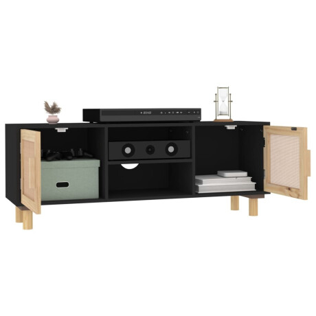 vidaXL Tv-meubel 105x30x40 cm massief grenenhout en rattan zwart afbeelding3 - 1