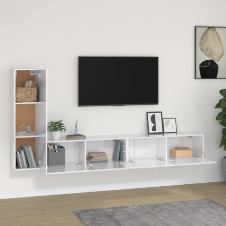 vidaXL 3-delige Tv-meubelset bewerkt hout hoogglans wit afbeelding3 - 1