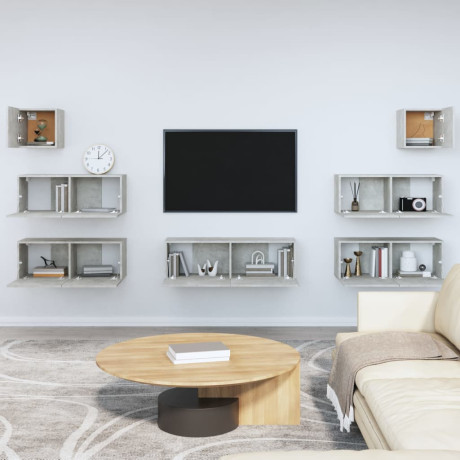 vidaXL 7-delige Tv-meubelset bewerkt hout betongrijs afbeelding3 - 1