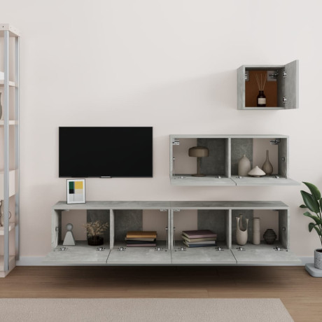 vidaXL 4-delige Tv-meubelset bewerkt hout betongrijs afbeelding3 - 1