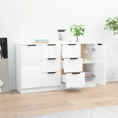 vidaXL Dressoirs 2 st 60x30x70 cm bewerkt hout hoogglans wit afbeelding3 - 1