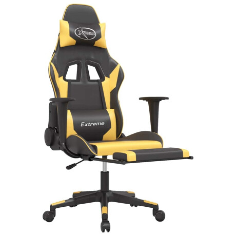vidaXL Massage gamestoel met voetensteun kunstleer zwart/goudkleurig afbeelding3 - 1