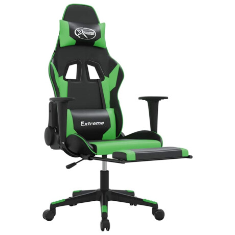 vidaXL Massage gamestoel met voetensteun kunstleer zwart en groen afbeelding3 - 1