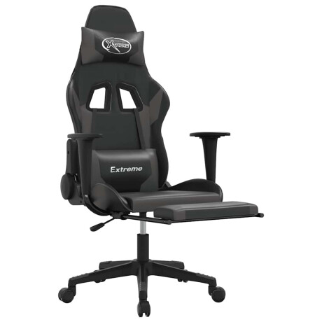 vidaXL Massage gamestoel met voetensteun kunstleer zwart en grijs afbeelding3 - 1