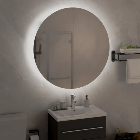 vidaXL Badkamerkast met ronde spiegel en LED 54 x 54 x 17,5 cm eiken afbeelding3 - 1