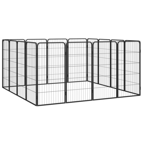 vidaXL Hondenkennel 16 panelen 50 x 100 cm gepoedercoat staal zwart afbeelding3 - 1