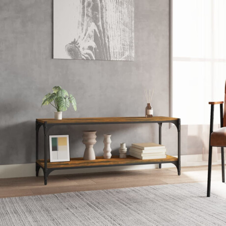 vidaXL Tv-meubel 100x33x41 cm bewerkt hout en staal gerookt eikenkleur afbeelding3 - 1