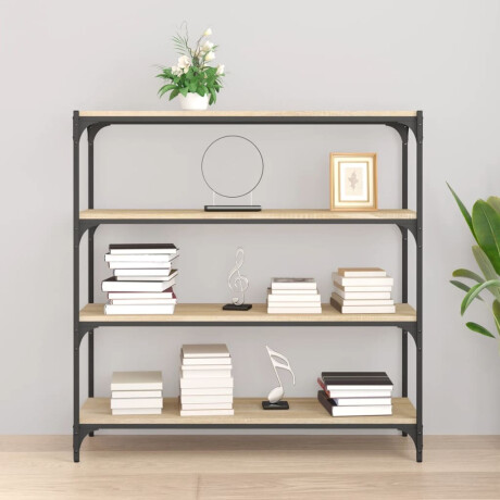 vidaXL Boekenkast 100x33x100 cm bewerkt hout en staal sonoma eiken afbeelding3 - 1