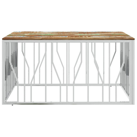 vidaXL Salontafel roestvrij staal en massief gerecycled hout zilver afbeelding3 - 1