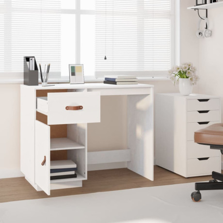 vidaXL Bureau 95x50x75 cm massief grenenhout wit afbeelding3 - 1