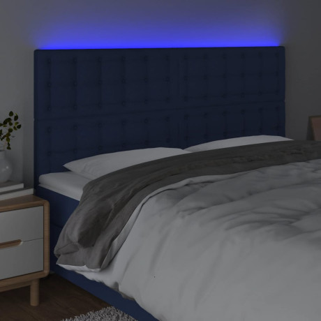 vidaXL Hoofdbord LED 160x5x118/128 cm stof blauw afbeelding3 - 1
