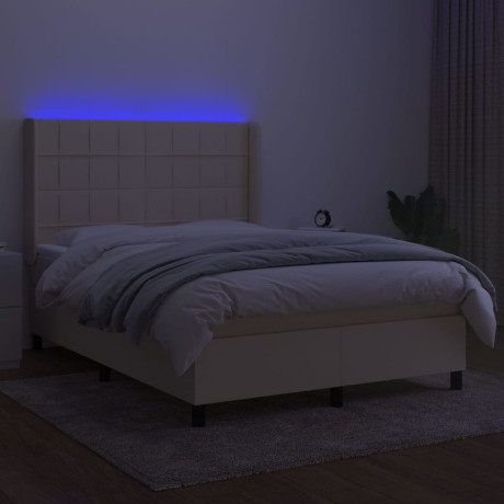 vidaXL Boxspring met matras en LED stof crèmekleurig 140x190 cm afbeelding3 - 1