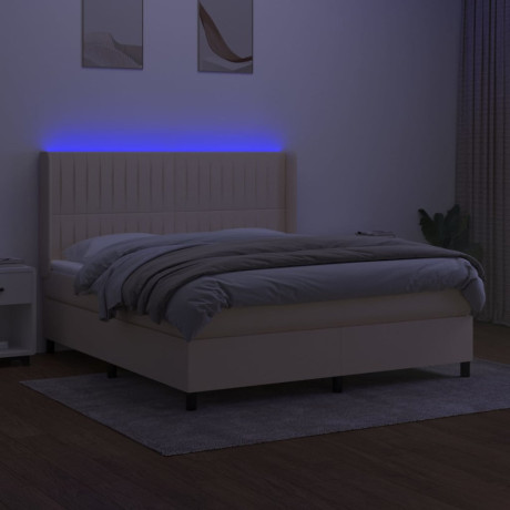 vidaXL Boxspring met matras en LED stof crèmekleurig 160x200 cm afbeelding3 - 1