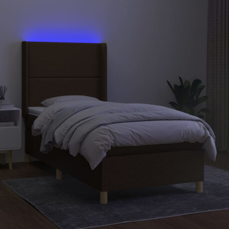 vidaXL Boxspring met matras en LED stof donkerbruin 90x190 cm afbeelding3 - 1