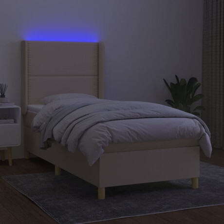 vidaXL Boxspring met matras en LED stof crèmekleurig 90x190 cm afbeelding3 - 1