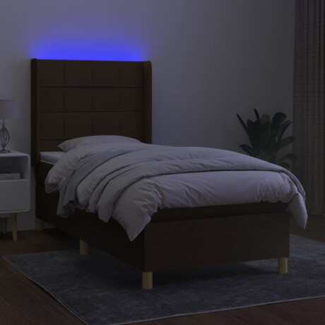 vidaXL Boxspring met matras en LED stof donkerbruin 90x190 cm afbeelding3 - 1