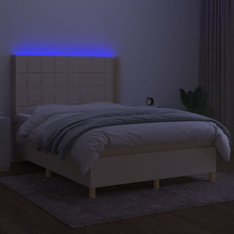 vidaXL Boxspring met matras en LED stof crèmekleurig 140x200 cm afbeelding3 - 1