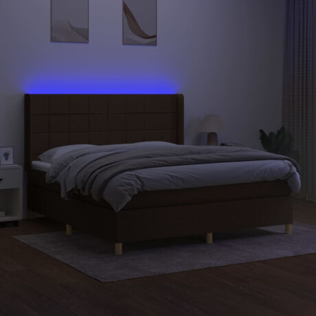 vidaXL Boxspring met matras en LED stof donkerbruin 160x200 cm afbeelding3 - 1