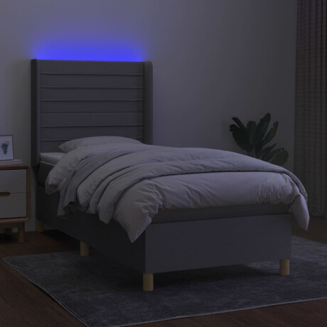 vidaXL Boxspring met matras en LED stof lichtgrijs 90x200 cm afbeelding3 - 1