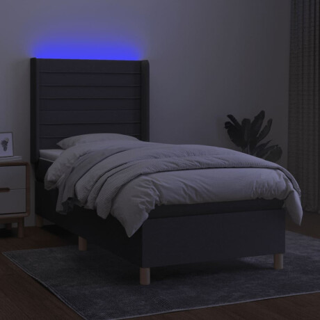 vidaXL Boxspring met matras en LED stof donkergrijs 90x200 cm afbeelding3 - 1