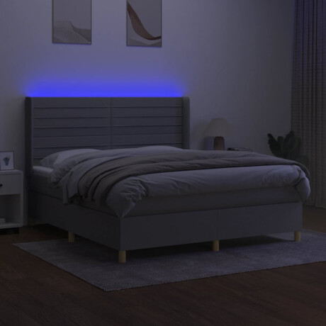 vidaXL Boxspring met matras en LED stof lichtgrijs 160x200 cm afbeelding3 - 1