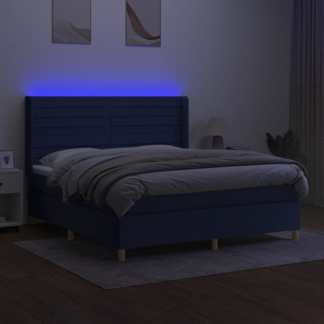 vidaXL Boxspring met matras en LED stof blauw 160x200 cm afbeelding3 - 1