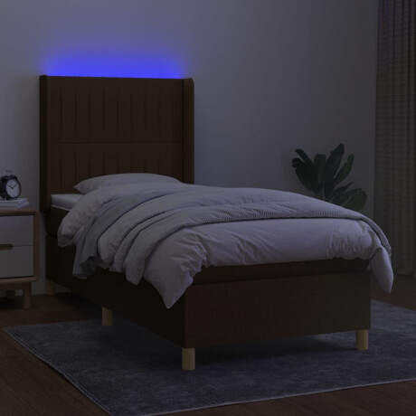 vidaXL Boxspring met matras en LED stof donkerbruin 90x190 cm afbeelding3 - 1