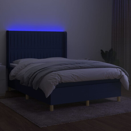 vidaXL Boxspring met matras en LED stof blauw 140x190 cm afbeelding3 - 1
