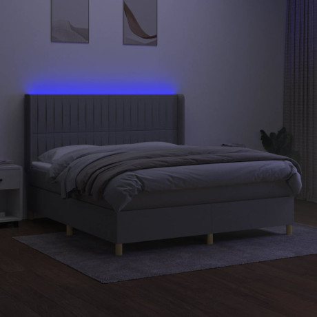 vidaXL Boxspring met matras en LED stof lichtgrijs 180x200 cm afbeelding3 - 1