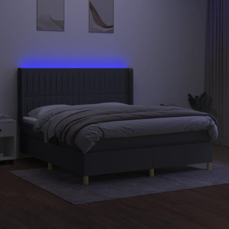 vidaXL Boxspring met matras en LED stof donkergrijs 180x200 cm afbeelding3 - 1