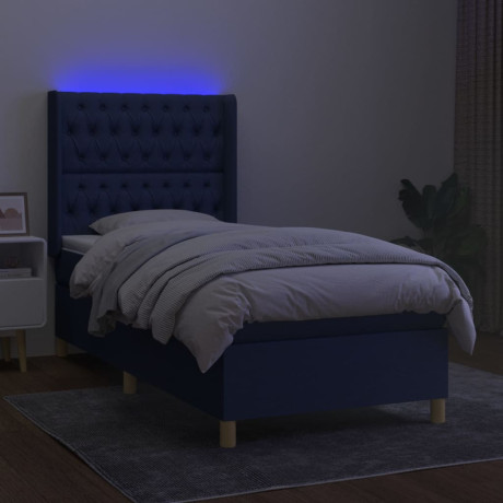 vidaXL Boxspring met matras en LED stof blauw 100x200 cm afbeelding3 - 1